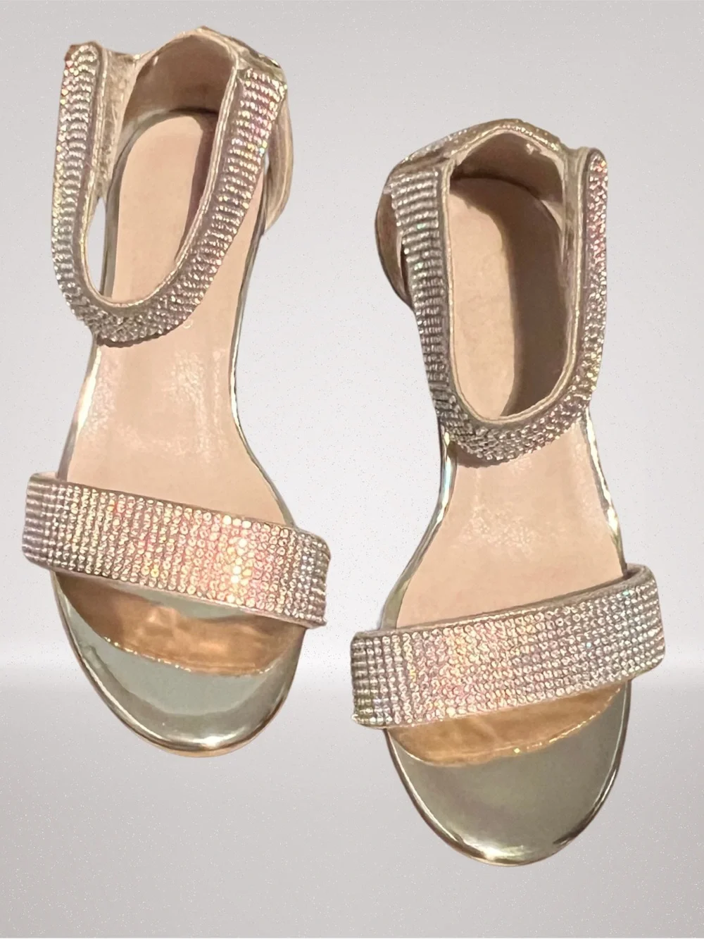 Link Girls Rhinestone Ankle Strap Sandals Size 11 Silver Dress Shoes